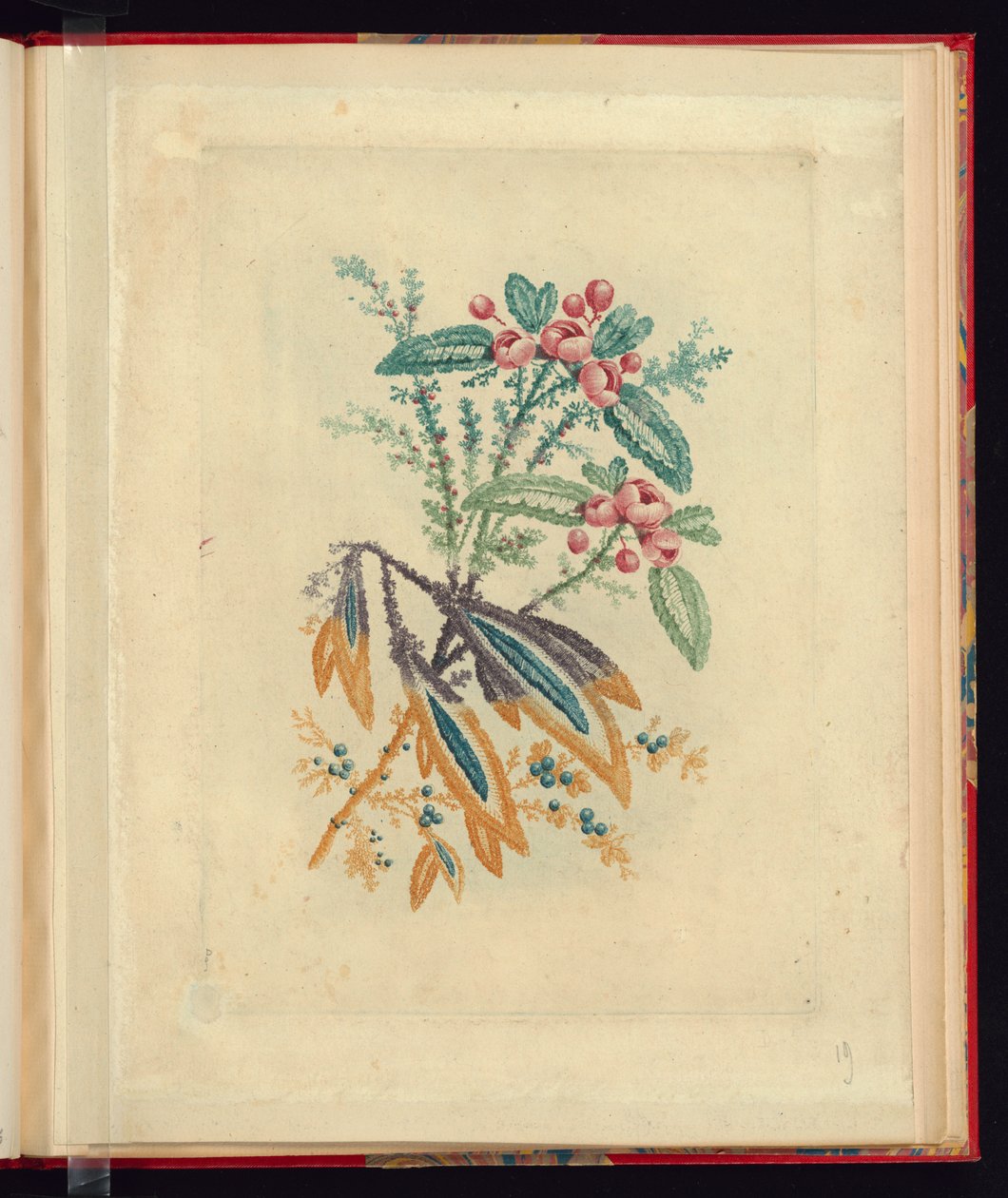 製図工・画家用の新生花帖より 赤い小さな花と実の装飾文様 No.1 作： ジャン・バプティスト・ピレメント
