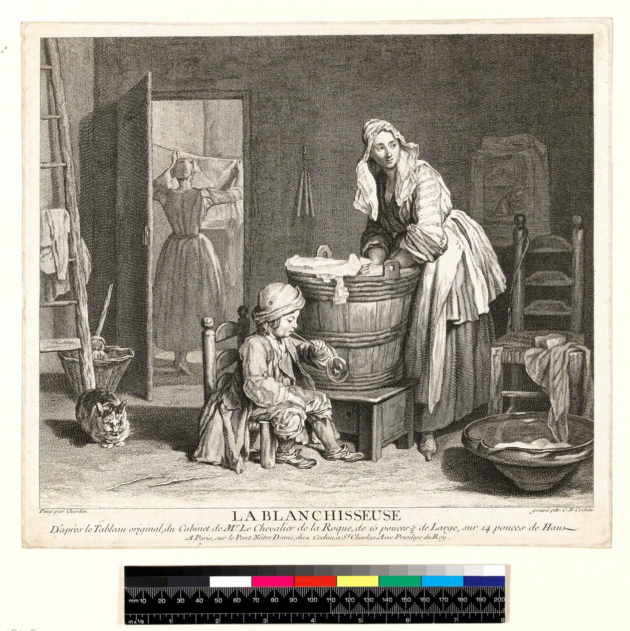 ラ・ブランシースーズ」シャルル・ニコラ・コーチン1世（1688-1754）1739年（エッチング＆エングレーヴィング）の刻印 作： ジャン・バプティスト・シメオン（後）チャーディン