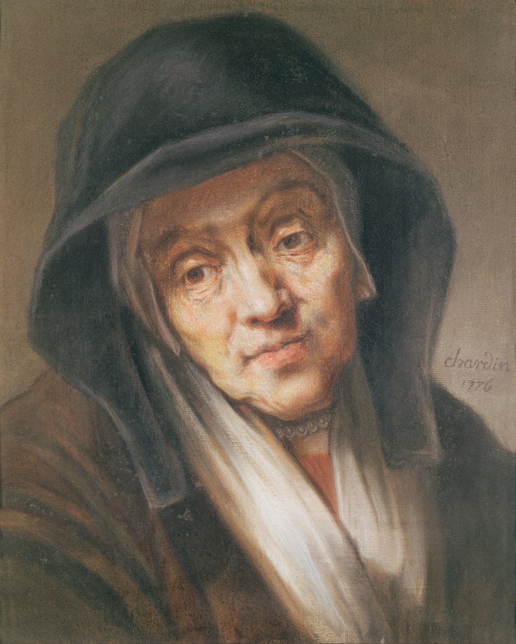 母親のレンブラントによる肖像画のコピー、1776年（紙にパステル） 作： ジャン・バプティスト・シメオン・シャルダン