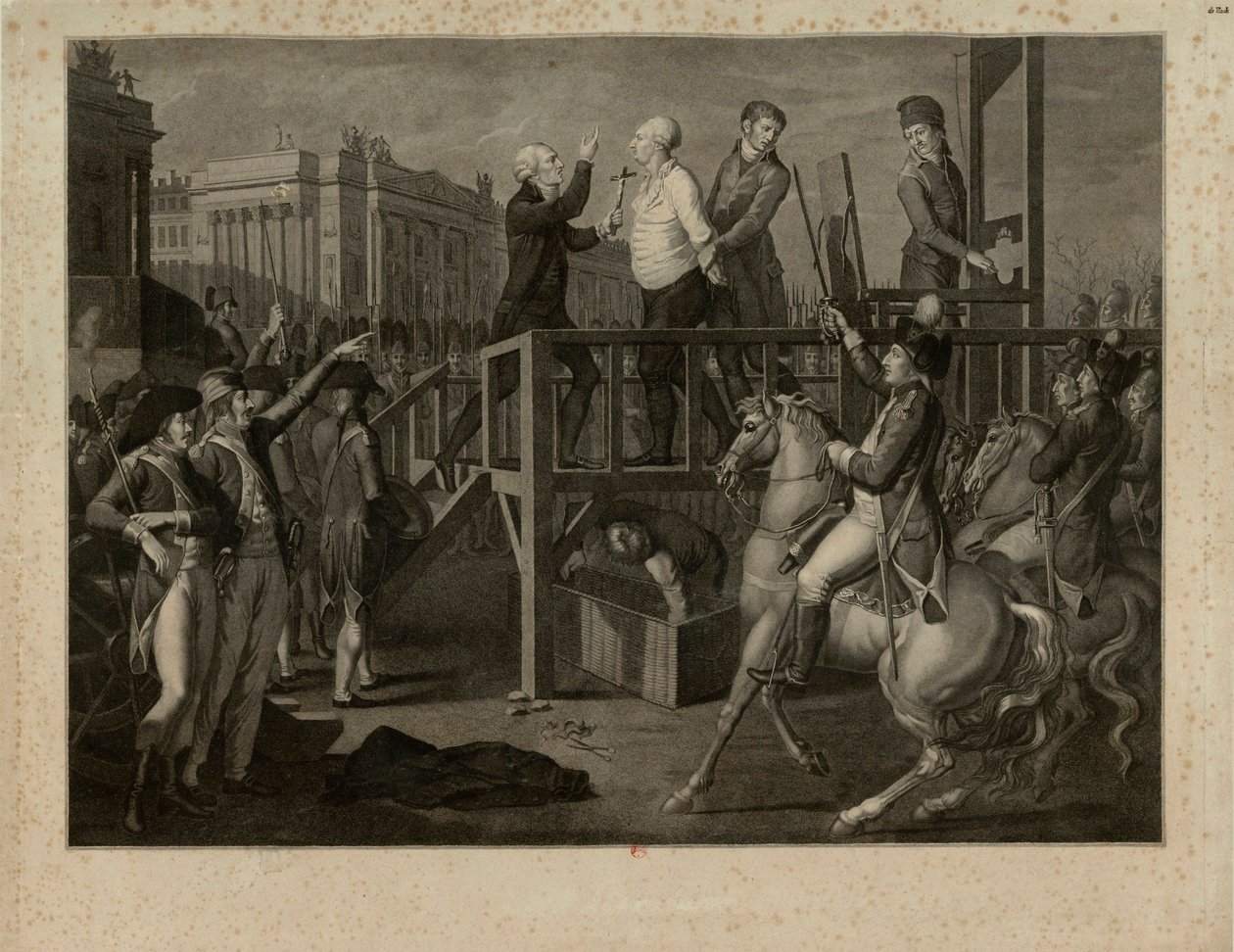 1793 年 1 月 21 日、1794 年頃、革命広場でのルイ 16 世の処刑。 作： ジャン・バプティスト・ベリテ