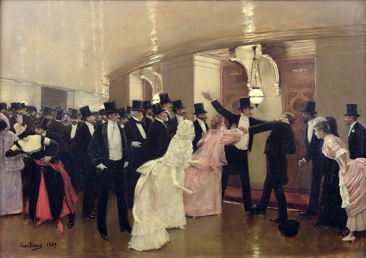 オペラの廊下での議論、1889年 作： ジャン・ベロー