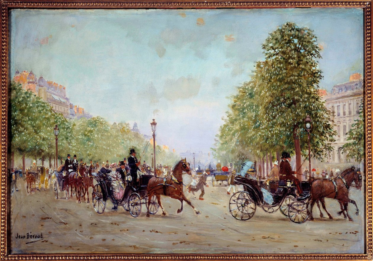 La promenade aux Champs-Elysees ジャン・ベロー(1849-1935)の絵画 19世紀。薄さ0.38 x 0.55 m パリ、カルナヴァレ美術館 作： ジャン・ベロー