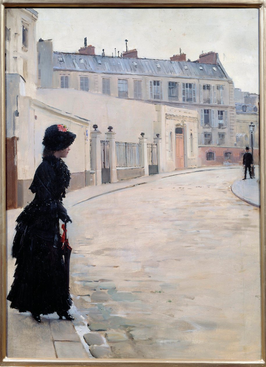 ジャン・ベロー（1849-1935）が描いたパリの絵画「シャトーブリアン通りのアテンテ 作： ジャン・ベロー