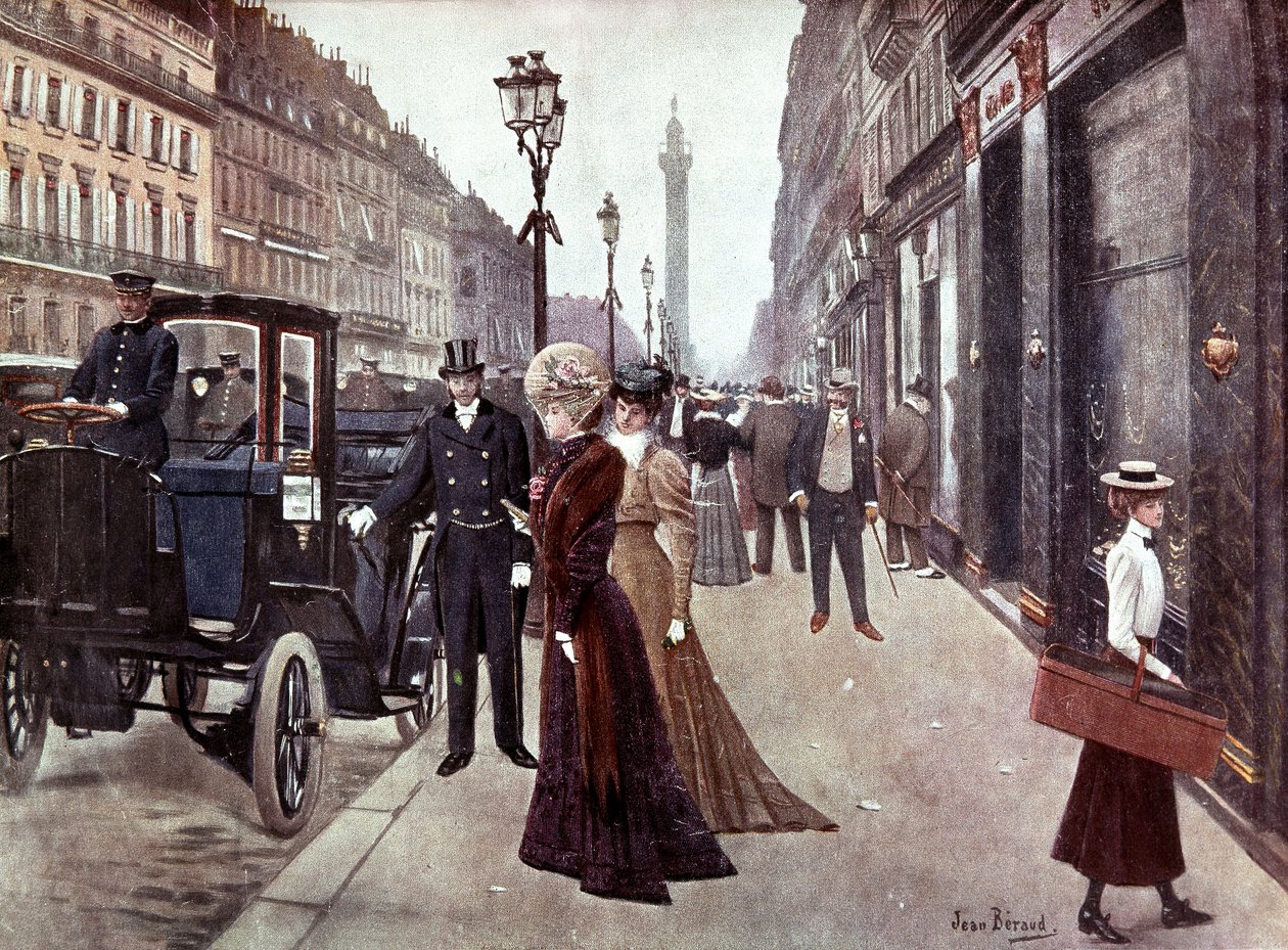 パリのラ・ペ通り、c. 1900年（絵画） 作： ジャン・ベロー