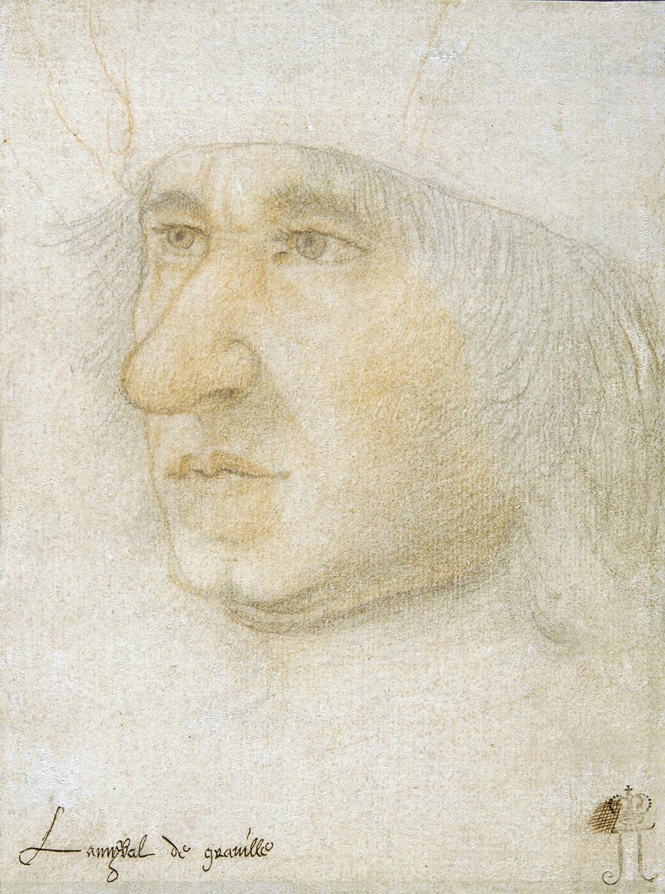 フランス提督ルイ・マレ・ド・グラヴィル（1438-1516）の肖像 par Bourdichon, Jean (1457-1521).紙に黒チョークとサンギー、サイズ：16,9x12,7、15世紀後半、サンクトペテルブルク、エルミタージュ美術館所蔵 作： ジャン・ブルディション