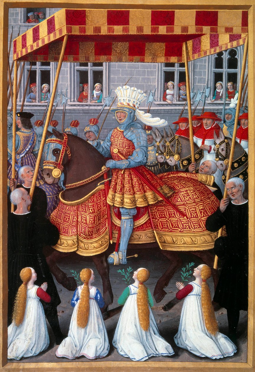 1507年4月、国王ルイ12世（1462-1515）のゲネスへの凱旋門 1508年、ジャン・マロ（1450-1526）の「Le voyage a Genes」から抜粋し、ジャン・ブルディション（1457-1521）が光を当てたミニチュア。パリ、B.N. 作： ジャン・ブルディション