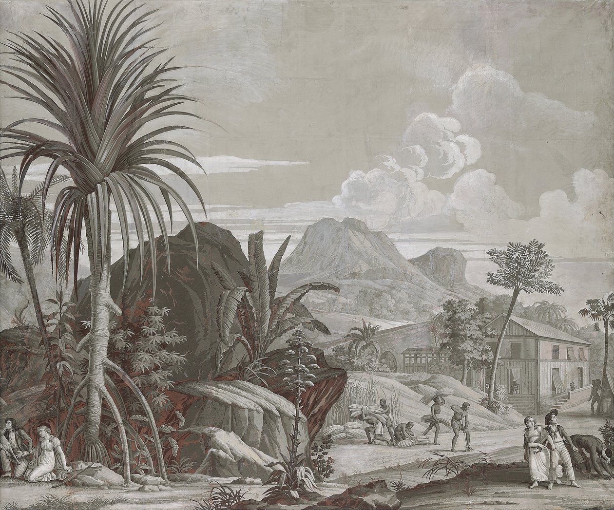 散歩に出かける、Dufour＆Cieによるシリーズ「Paulet Virginie」の壁紙パネル、c.1823 作： ジャン・ブロック