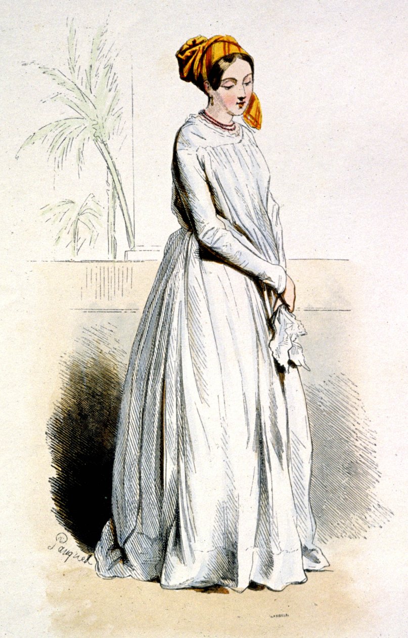 カイエンヌのクレオール人女性、1850年頃（エングレーヴィング） 作： ジャン・シャルル (1800-79) ポーケ