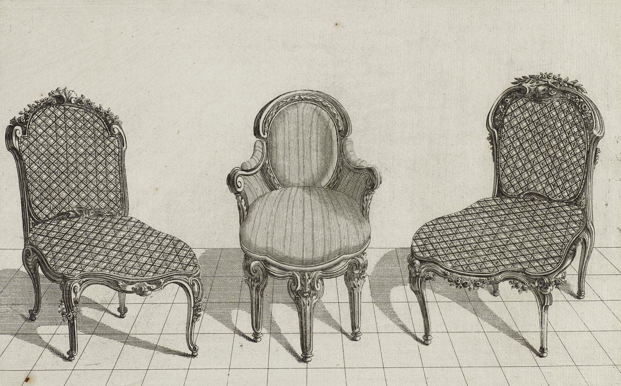杖椅子、カブリオレアームチェア、杖椅子、1770年代半ばに公開（簀の紙に彫刻） 作： ジャン・チャールズ（後）デラフォッセ