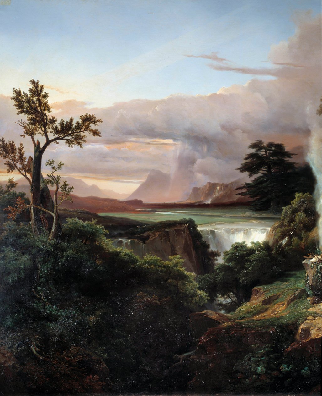 滝のある風景。ジャン・シャルル・レモン（1795-1875）の絵画 作： ジャン・シャルル・ジョセフ・レモンド
