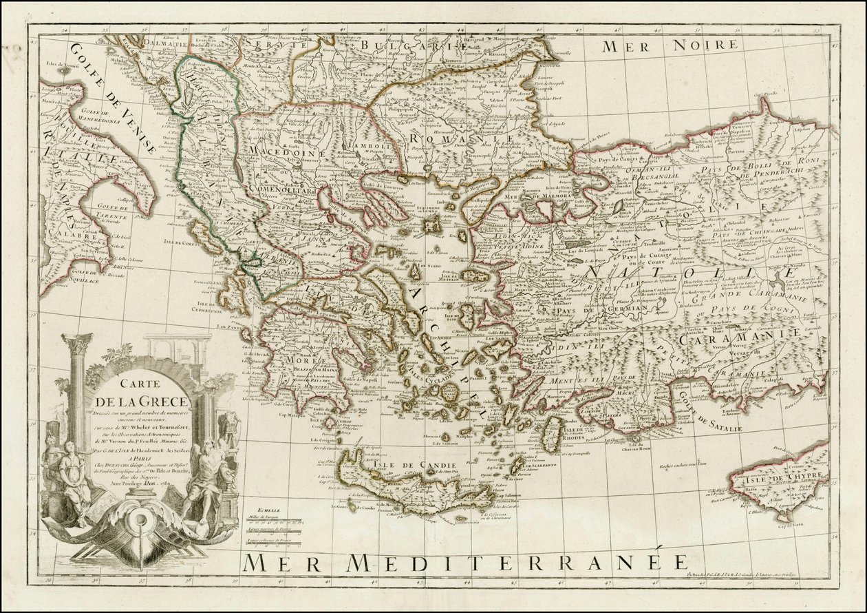 1780年の地図 - 古今の膨大なメモワールによる大海原の地図、ウィール夫人とトゥルヌフォールのもの 作： ジャン・クロード・ドザウシュ