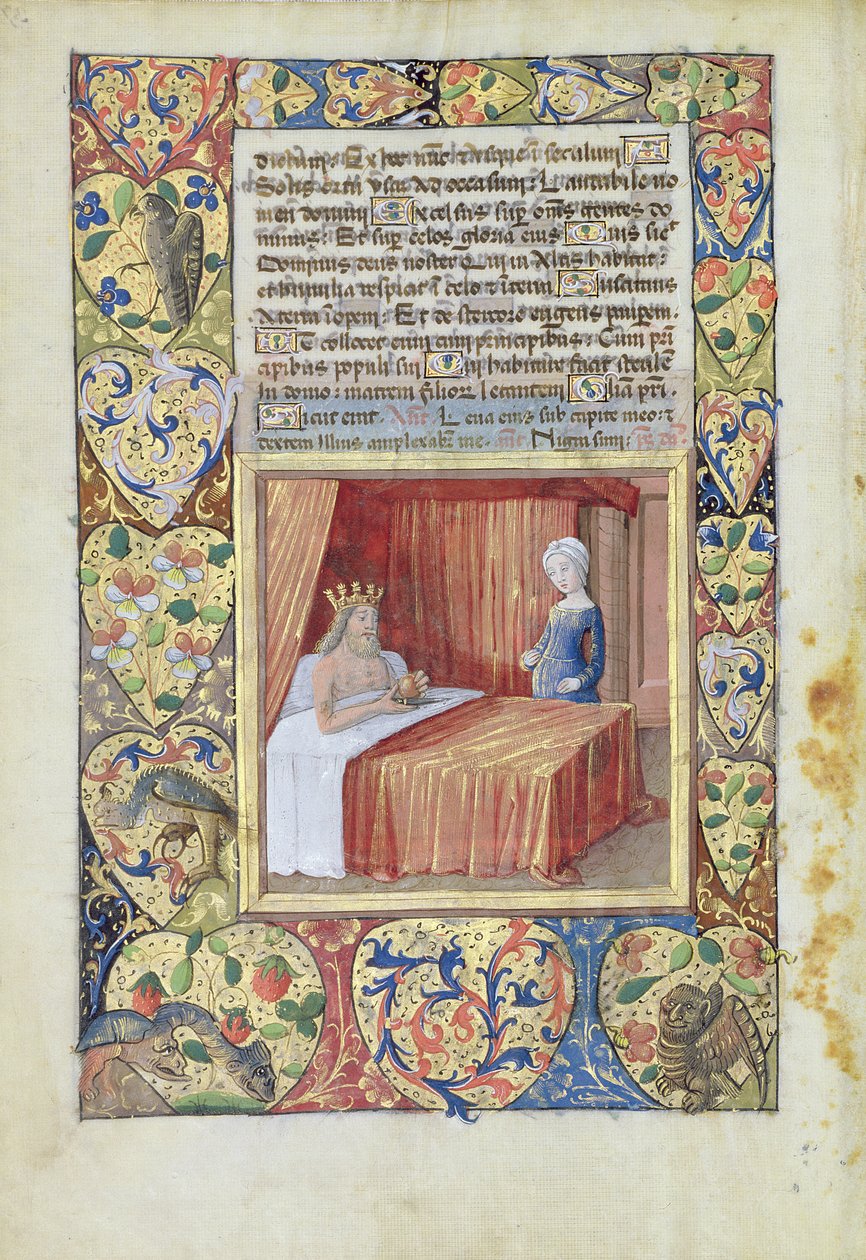 ラットさんQvI126 f.37v「ルイドルレアンの時間の書」からのベッドで寝ている王、1490 作： ジャン・コロンブ