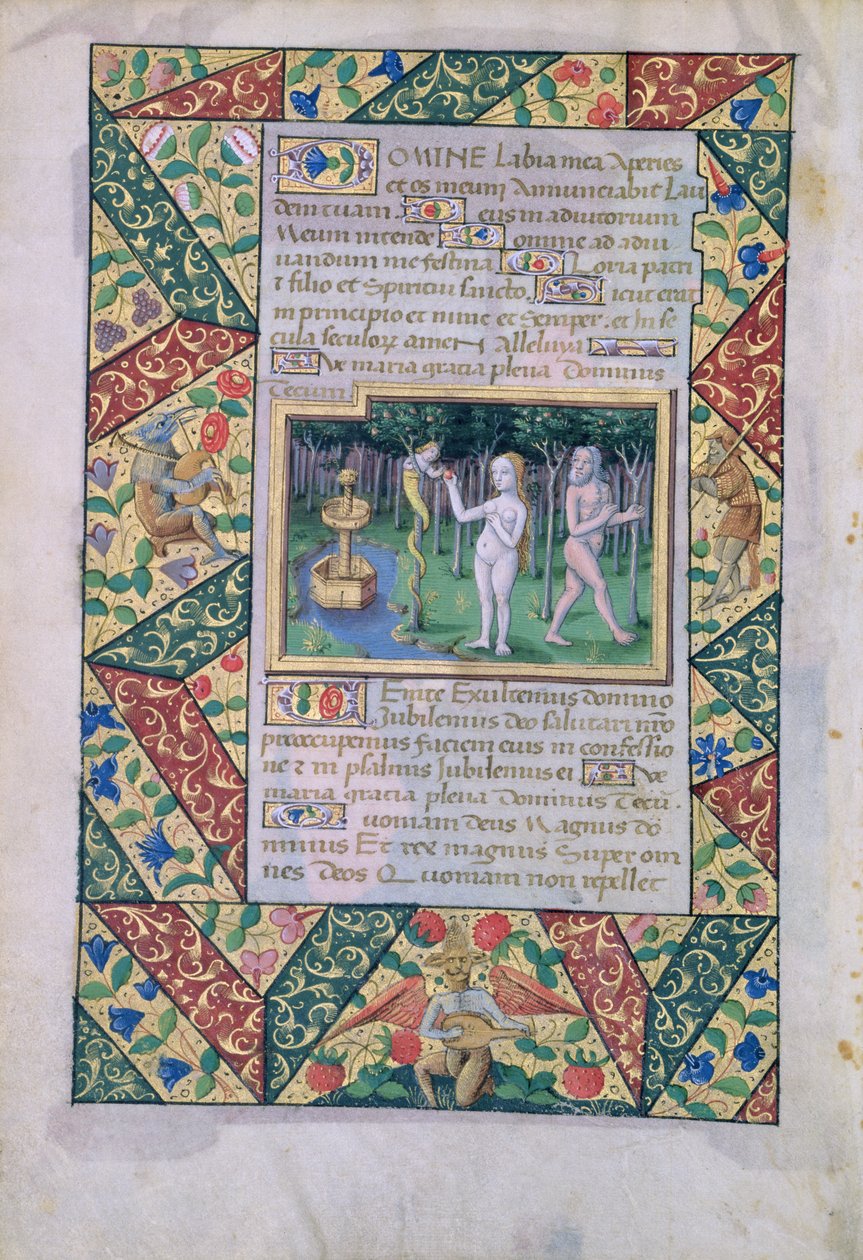 ラットさんQvI126 fol.12vルイーズドルレアンの時間の書からのエデンの園の誘惑、1490 作： ジャン・コロンブ