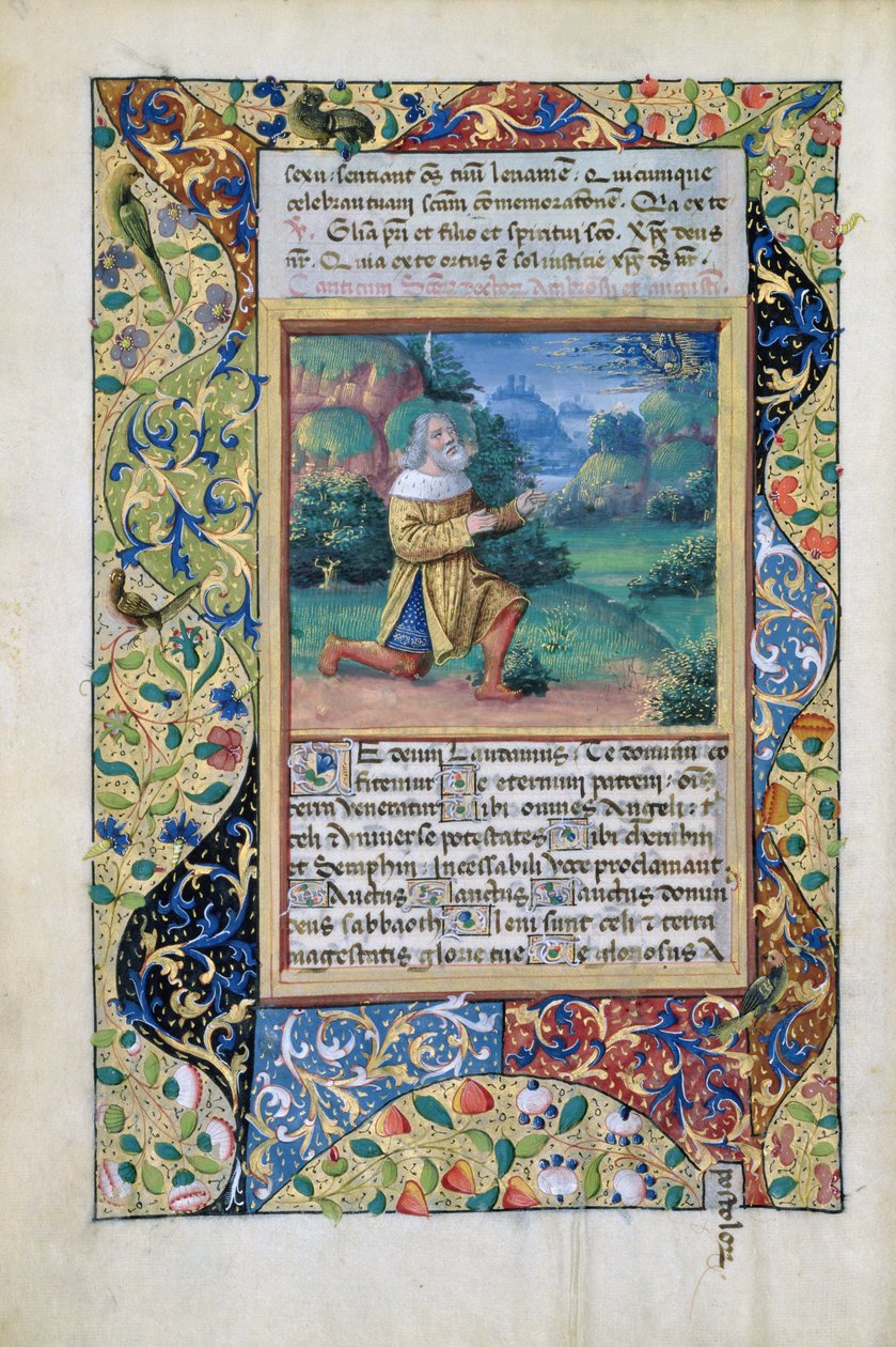 ラットさんQvI126 fol.17v父なる神の前で悔い改めたダビデ王、ルイ・ドルレアンの時間集、1490 作： ジャン・コロンブ