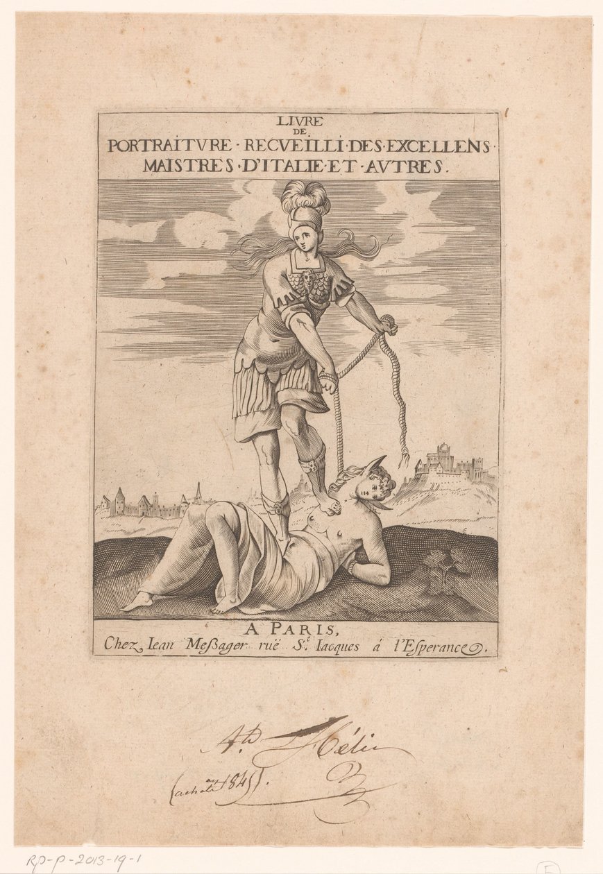 ミネルバは愚か者をロープで縛る タイトルページ: s.n., Livre de Portraiture receuilli des excellens maistres d