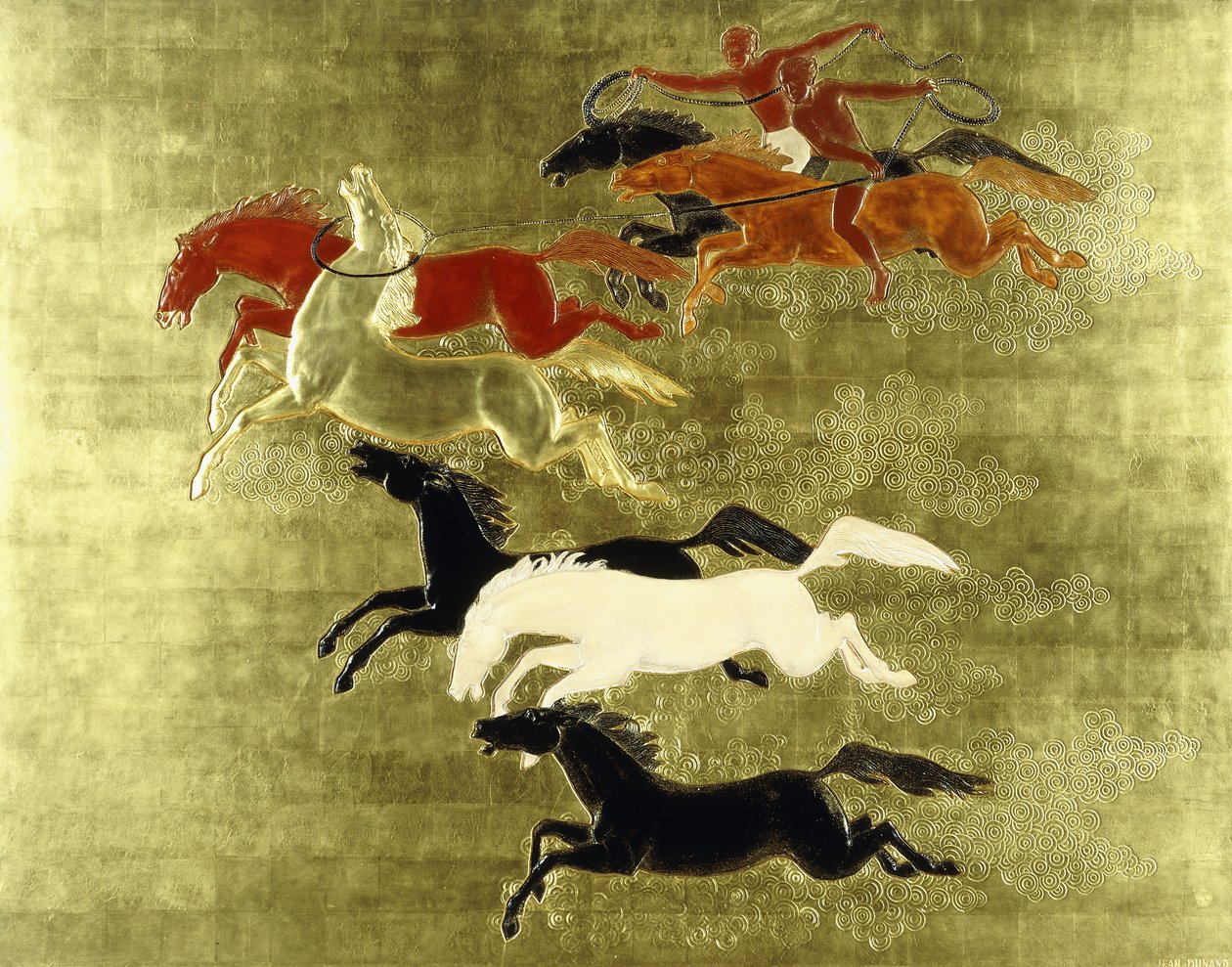 馬の征服; La Conquete du Cheval、1934年頃（漆塗りと金色のパネル） 作： ジャン・デュナン