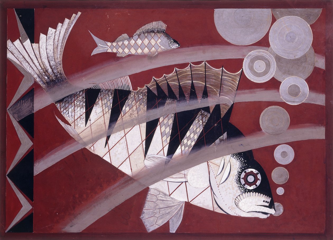 魚、1925年頃（紙にガッシュ、ペン、インク） 作： ジャン・デュナン