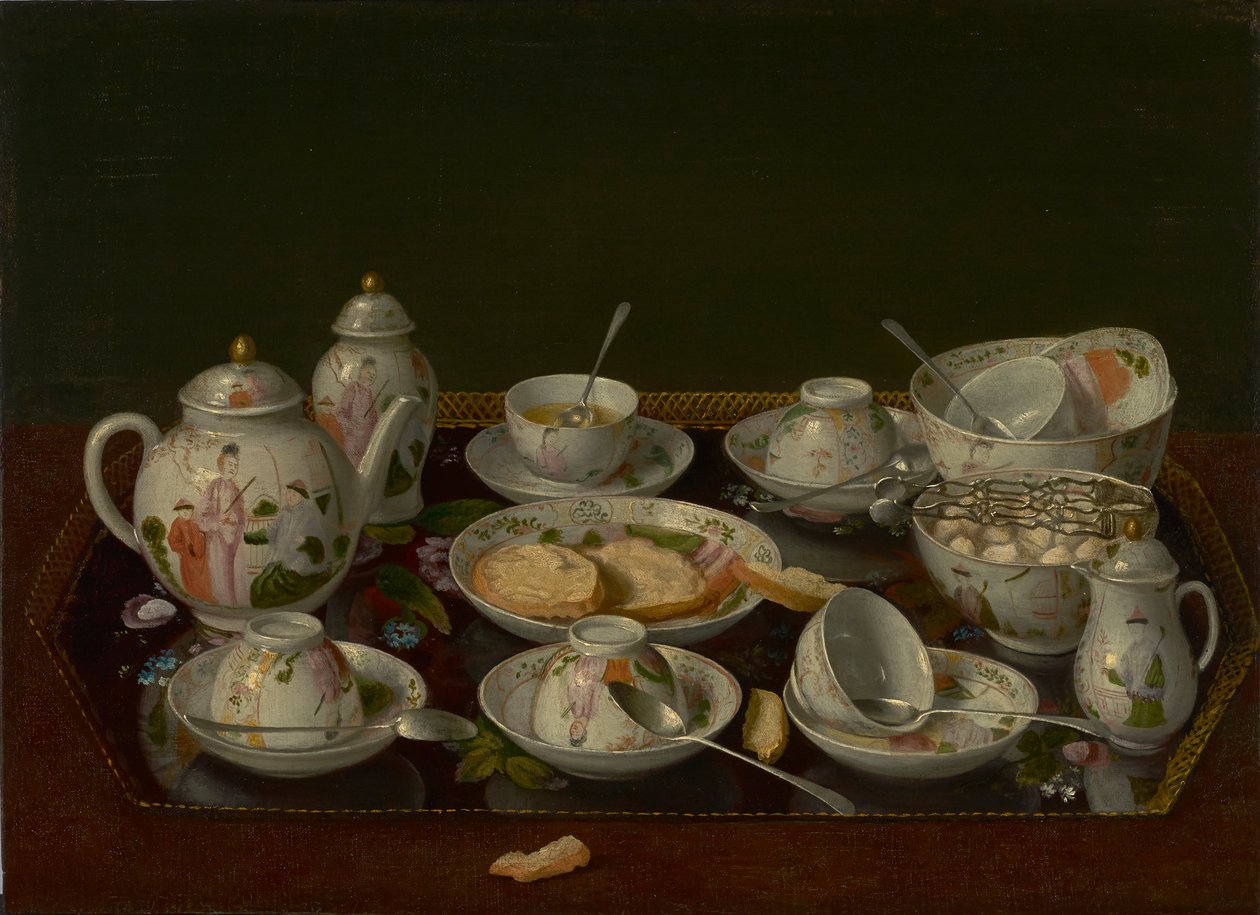 静物：お茶セット、c.1781-3（ボードに取り付けられたキャンバスに油彩） 作： ジャン・エティエンヌ・リオタード