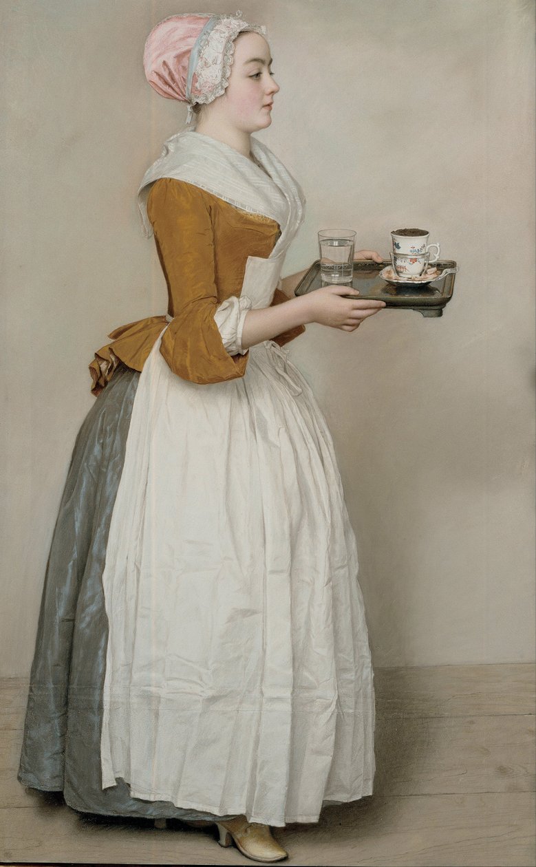 チョコレートガールラベルショコラティエールドヴィエンヌc。 1745 作： ジャン・エティエンヌ・リオタード