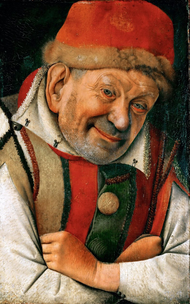 ルネッサンス：フェラーラのエステ家の宮廷のブーフォンピエトロ・ゴネラ（Gonnella）（1441年没）の肖像 - Fouquet, Jean（1420-1481）によるフェラーラ宮廷のジェスター・ゴネラの肖像、1445年頃。木に油彩、36,1x23,8。美術史博物館（ウィーン 作： ジャン・フーケ