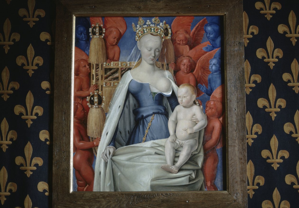 フランス、ロッシュ城のセラフィムとケルビムに囲まれたマドンナの絵（写真） 作： ジャン・フーケ