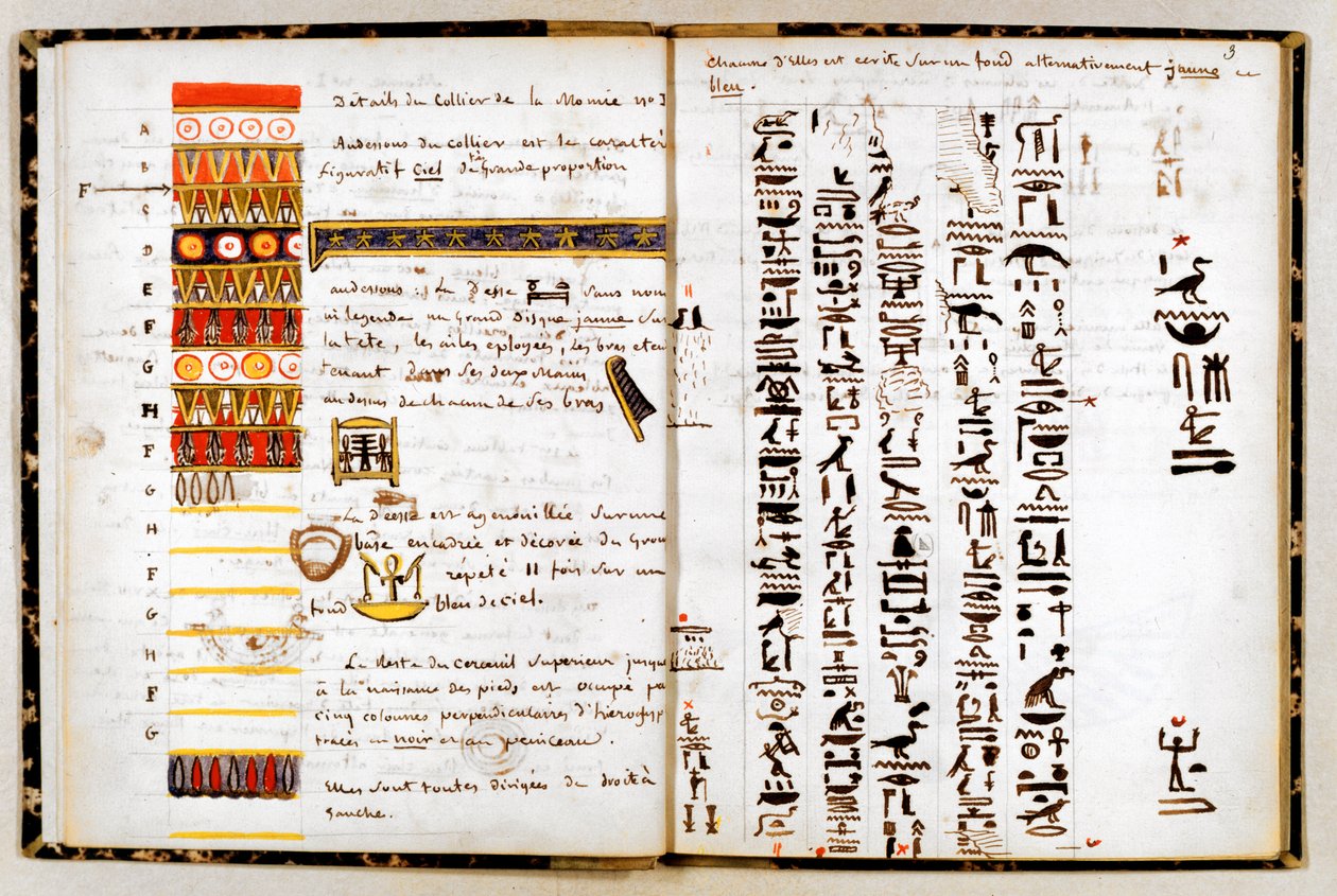 ジャンフランソワシャンポリオンの手帳にある象形文字、c1806-1832 作： ジャン・フランソワ・シャンポリオン