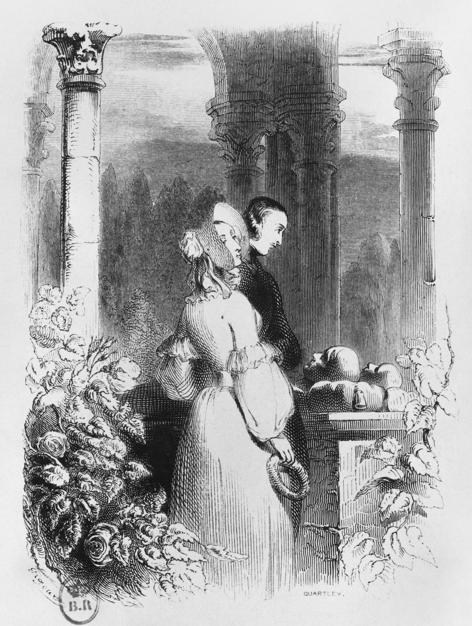 ジョン・クォートリー（fl.1835-67）1839によって彫刻された、「レオターズ・ド・ヘロワーズとアベラール」のイラストである、ヘロワーズとアベラールの墓を訪問 作： ジャン・フランソワ・ジゴー