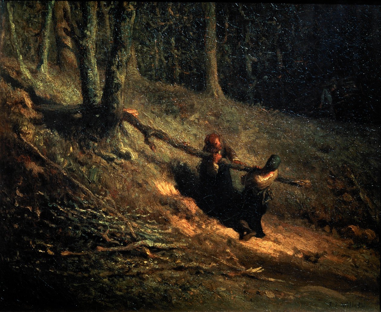 ブラシウッドレシャルボニエールの農民少女たち、c1852 作： ジャン・フランソワ・ミレー