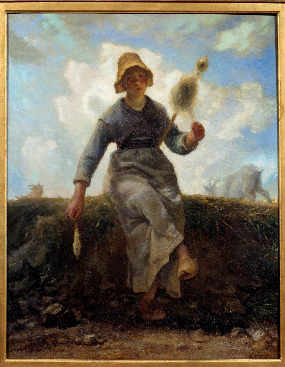 スピナー、オーヴァーグネート・シェブリエ。ジャン・フランソワ・ミレー（1814-1875）の絵画 作： ジャン・フランソワ・ミレー