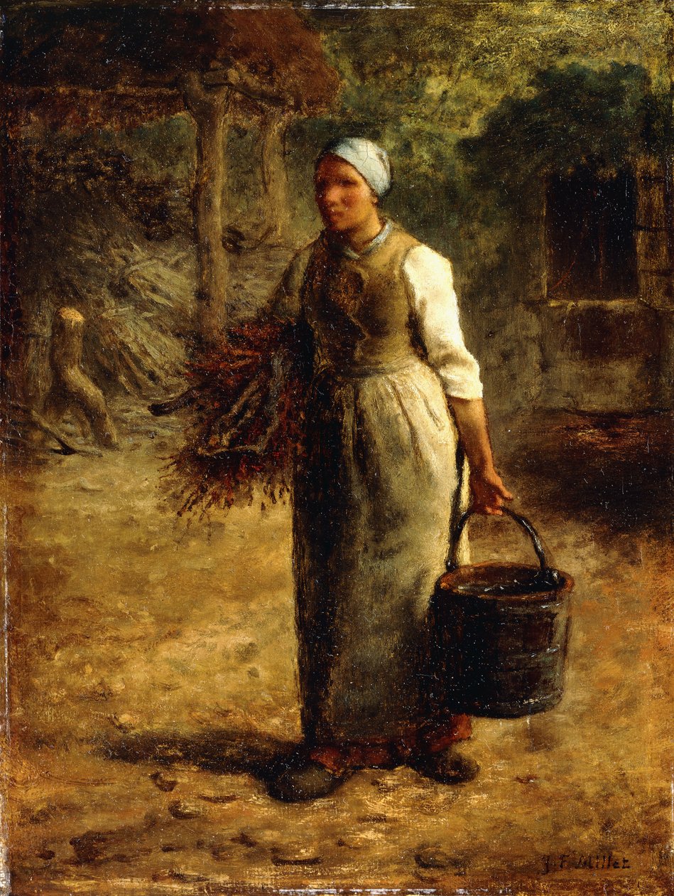 薪とバケツを運ぶ女性、1858〜60年頃