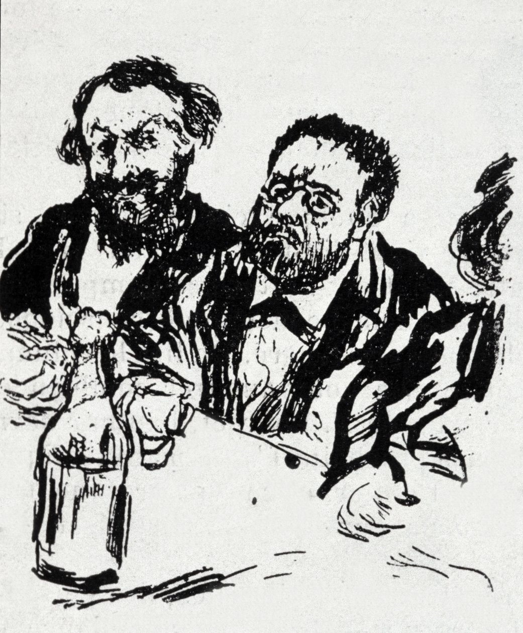 食卓を囲む画家エドゥアール・マネ（1832-1883）と作家エミール・ゾラ（1840-1902） ジャン・フランソワ・ラファエリ（1850-1924）の風刺画 作： ジャン・フランソワ・ラファエリ