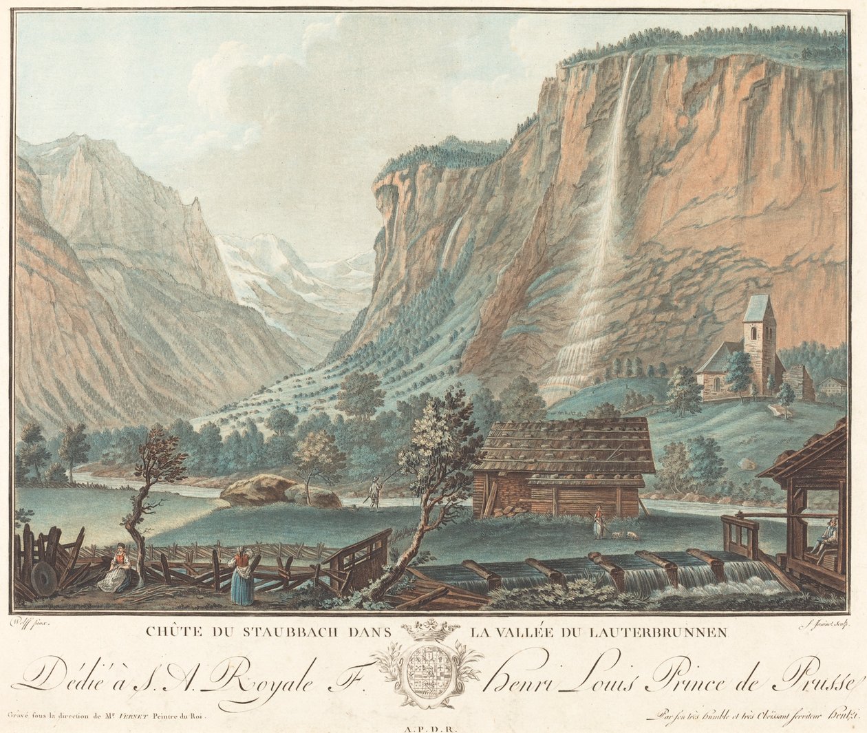 Chute de Staubbach, dans la Vallée de Lauterbrunnen (ラウターブルンネン渓谷のシュタウバッハの滝) 作： カスパー・ヴォルフの後のジャン・フランソワ・ジャニネット