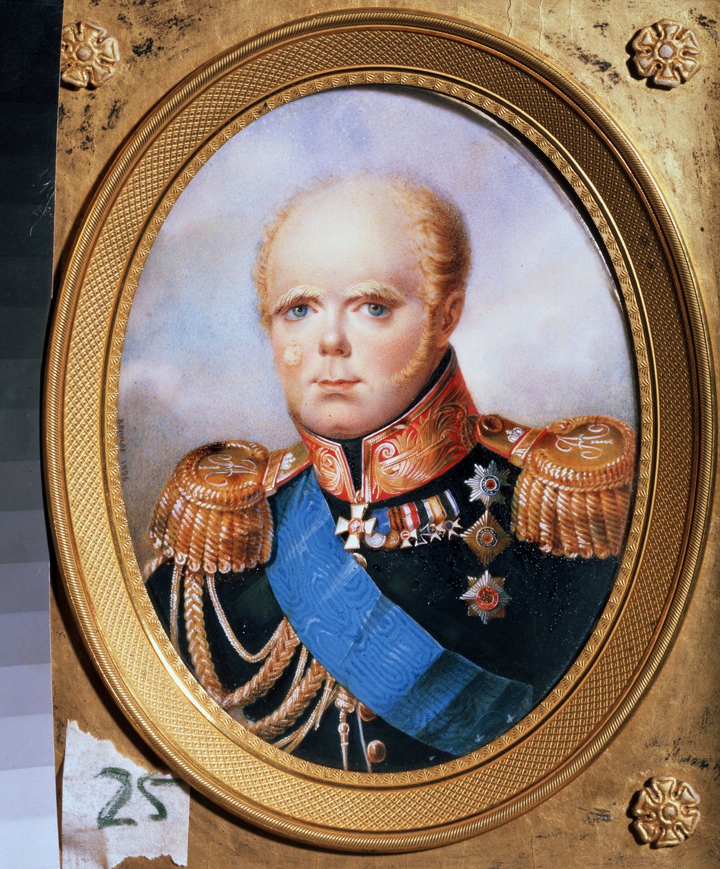 ロシアのコンスタンティヌス・パブロヴィッチ大公の肖像 (1779-1831) (ロシアのコンスタンティヌス・パブロヴィッチ大公の肖像)。 Jean Henri Benner (1776-1836) の絵画。 紙に水彩 作： ジャン・アンリ・ベナー
