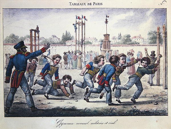少年のためのスポーツと体操訓練 「パリのタブロー」シリーズの一場面 1820年頃（カラーリトグラフ） 作： ジャン・アンリ・マーレット