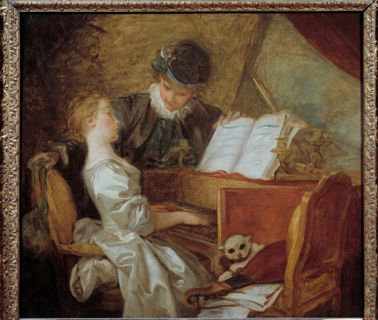 La lecon de musique ジャン＝ホノレ・フラゴナール（1732-1806）の絵画。日です。1,09×1,21m。 作： ジャン・ホノレ・フラゴナール