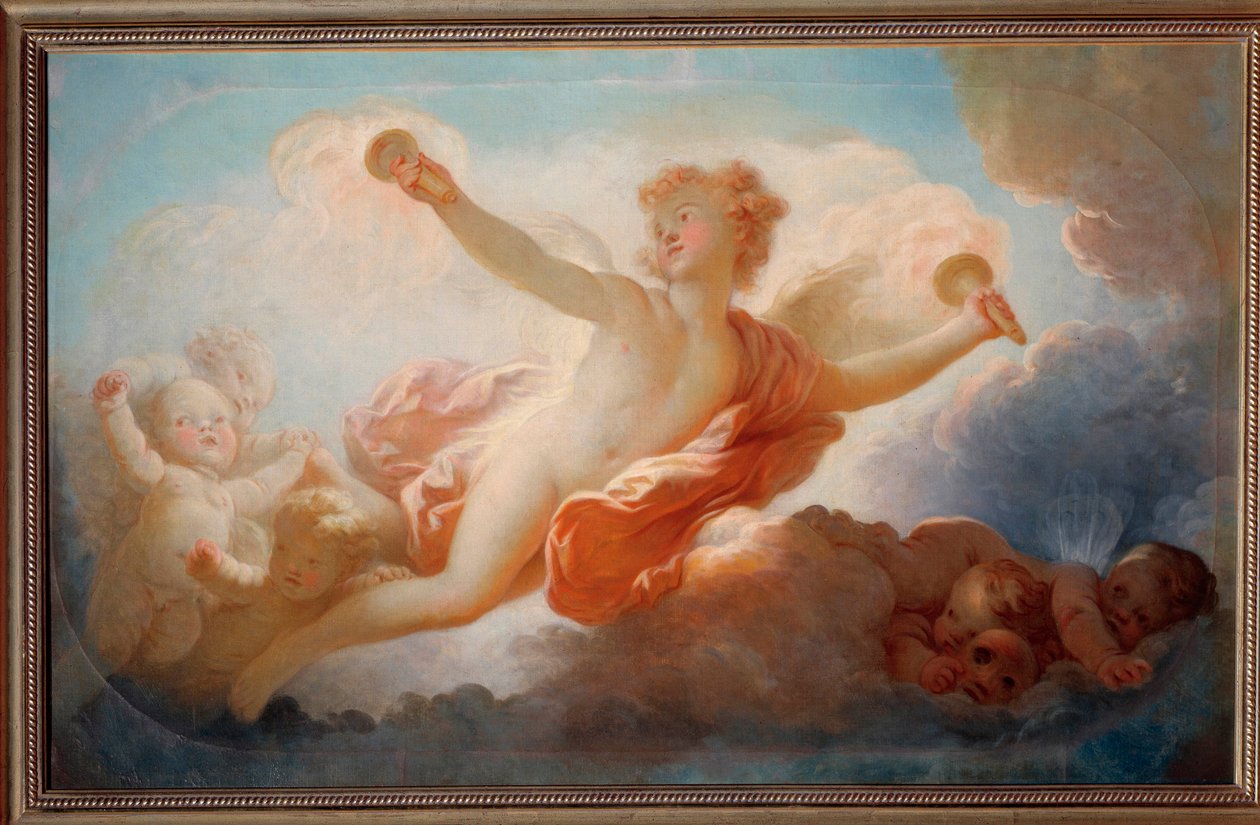 宇宙にキスする愛 ジャン・オノレ・フラゴナール（1732-1806）の絵画。18世紀 トゥーロン、ミュゼ・デ・ボザール 作： ジャン・ホノレ・フラゴナール