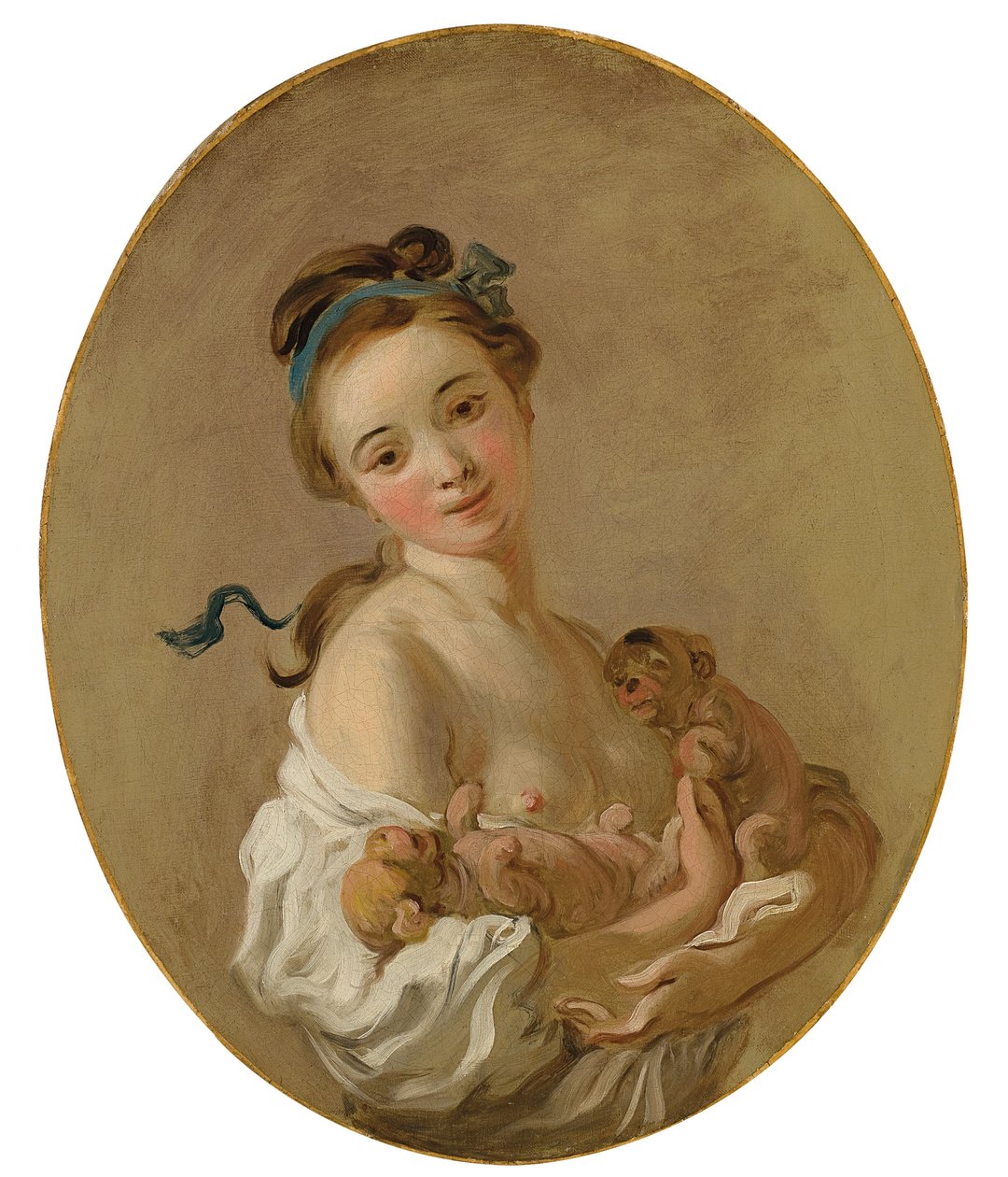 2匹の子犬を抱く少女、1770年頃 作： ジャン・ホノレ・フラゴナール
