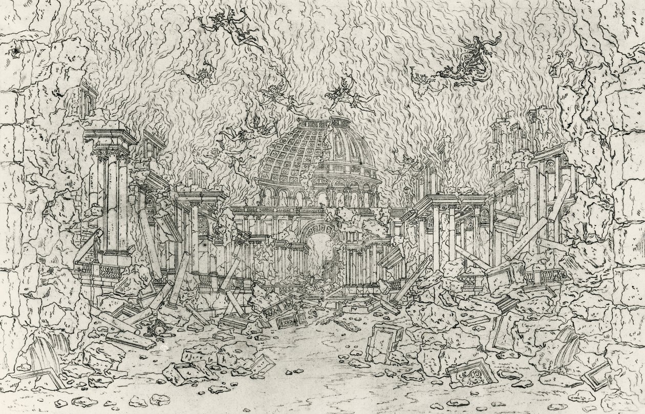 ジャン・ベラン（1640-1711）がジャン＝バティスト・リュリ（1632-1687）の『アルミード』のために描いた建物の破壊図 作： ジャン・ベラン