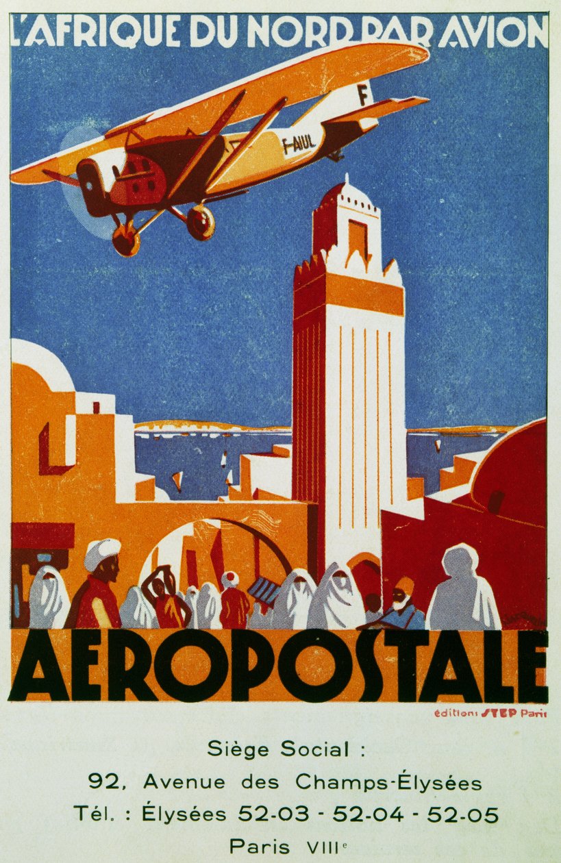 アエロポスタル（航空郵便）、北アフリカとの航空便、看板、フランス 作： ジャン・ジャクラン