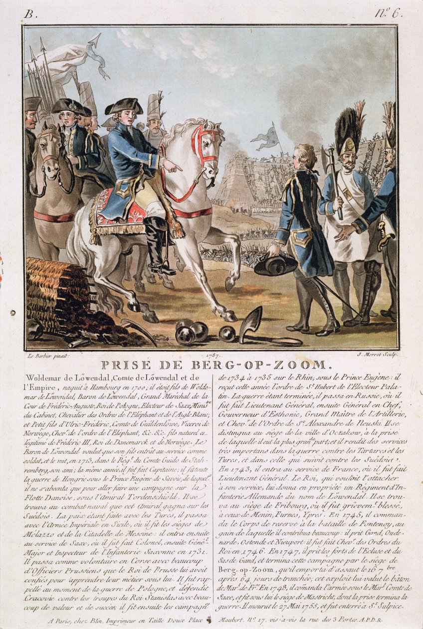 ジャン・バプティスト・モレット（fl.1790-1820）、1787年に彫刻されたオランダのベルク・オプ・ズームの撮影、1747年 作： ジャン・ジャック・フランソワ・ル・バルビエ
