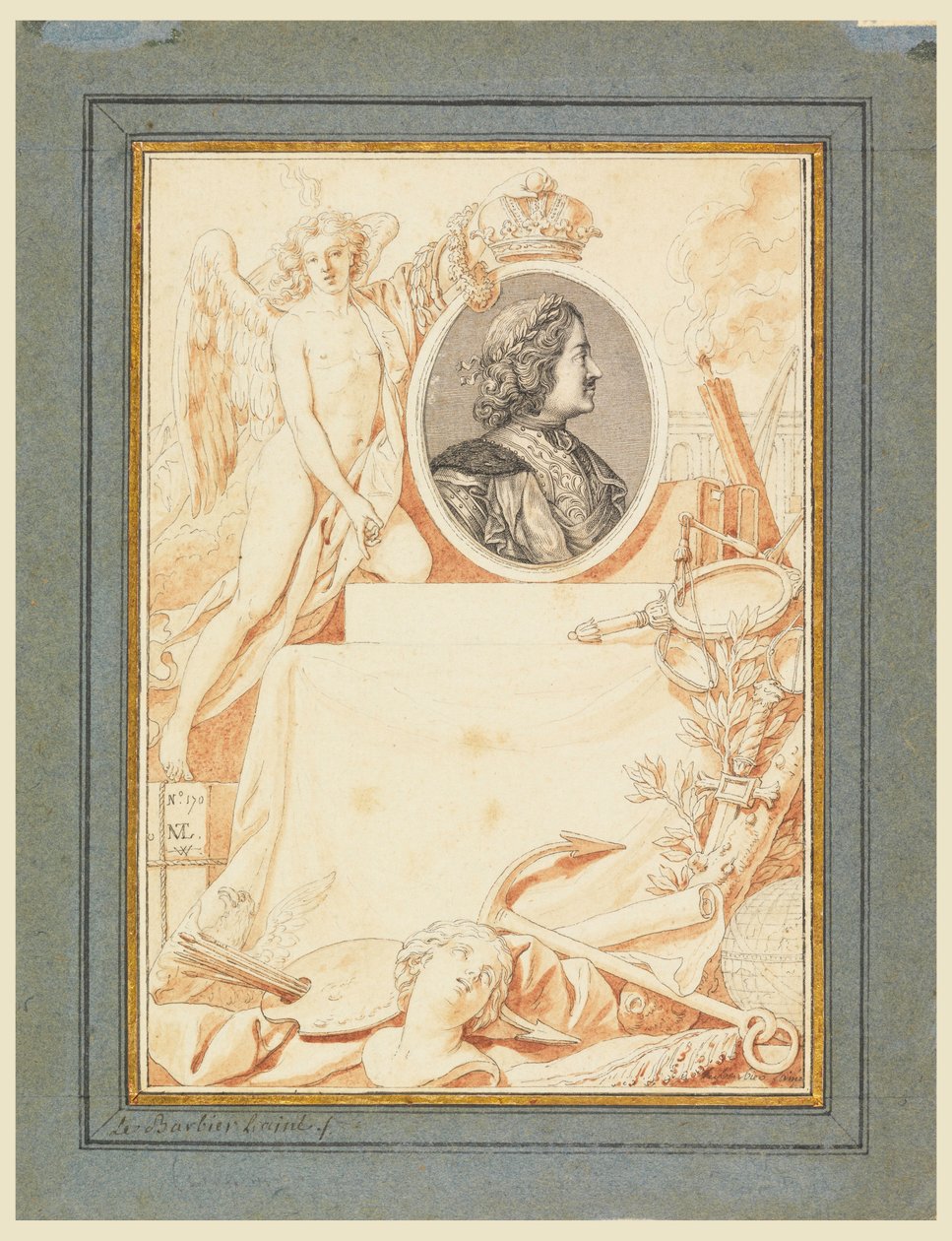 ピョートル大帝史の扉絵、1780年頃 作： ジャン・ジャック・フランソワ・ル・バルビエ