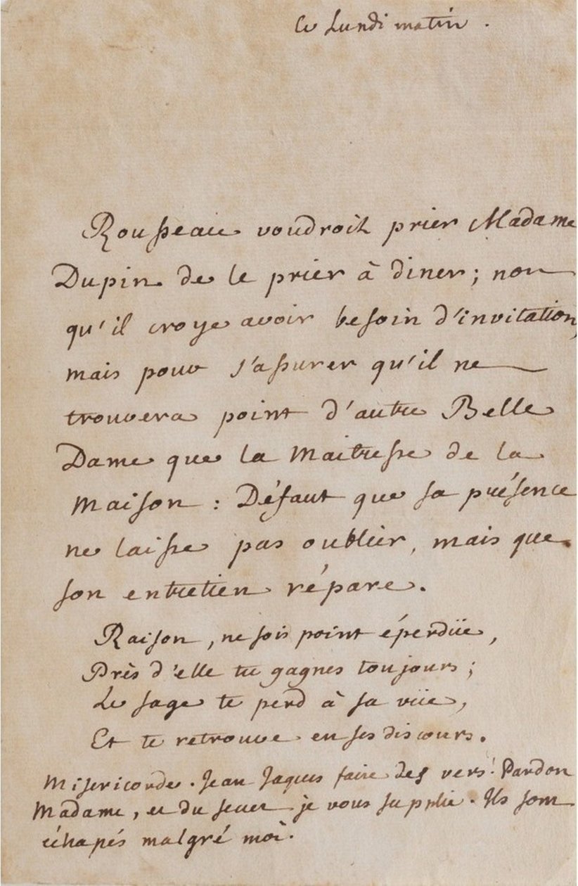 ジャン＝ジャック・ルソーとルイーズ・デュパンの書簡（1754年頃） (A05) 作： ジャン・ジャック・ルソー