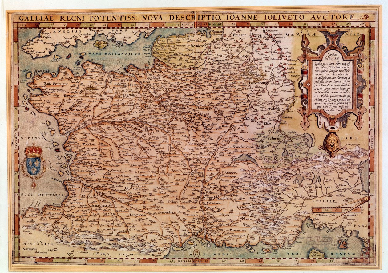 ジャン・ジョリヴェによるフランスの地図 (16 世紀) 1570 年、パリ、B.N. 作： ジャン・ジョリヴェ