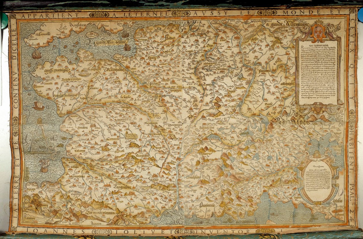 ドイツとイタリアとの国境を示すガリアの地理的地図。 地図製作者ジャン・ジョリヴェ (16 世紀) によって実現 作： ジャン・ジョリヴェ