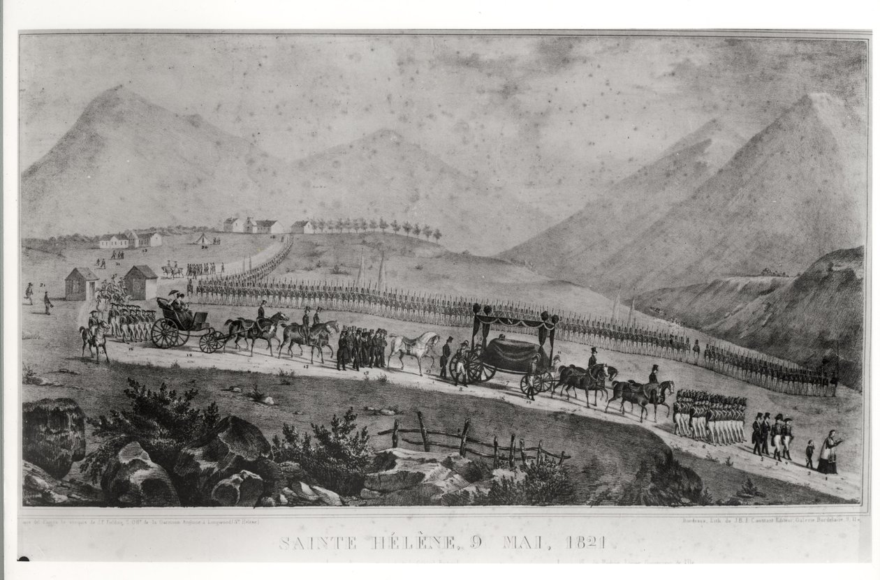 1821年5月9日、セントヘレナでのナポレオンボナパルトの葬儀の葬列（1769-1821） 作： ジャン・ジョセフ・ベンジャミン・コンスタント