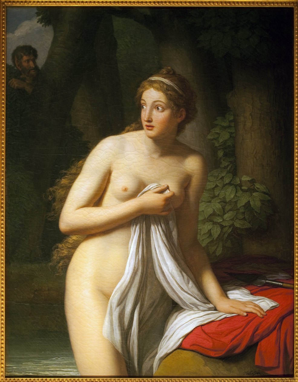 サプライズニンフ。ジャン・ジョセフ・タイラッソン（1745-1809）の絵画、油彩・キャンバス。アール・フランセ18世紀。トゥールーズ美術博物館。 作： ジャン・ジョセフ・タイヤソン