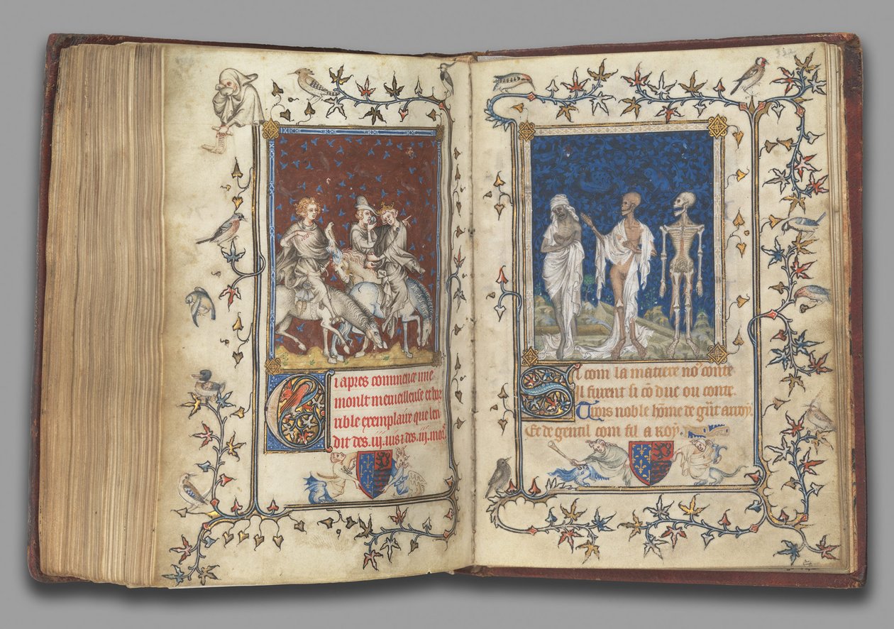 f.321v-322r ノルマンディー公爵夫人ボンヌ・ド・ルクセンブルクの祈祷書より 1349年以前（ヴェラムにテンペラ、グリザイユ、インク、金彩 作： ジャン・ルとワークショップ（attr。To）ノワール