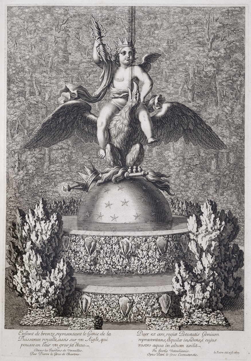 1677年、ベルサイユにあるピエールルグロスの王室の天才を代表する子供がいる噴水 作： ジャン・ルポートル
