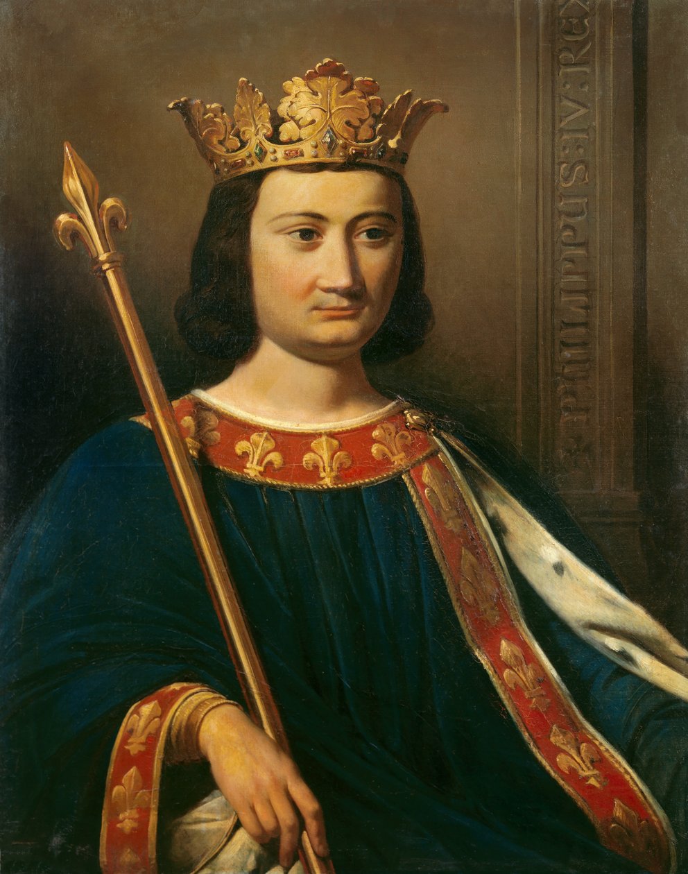 フランス王フィリップ4世（1268 - 1314）の肖像。ジャン=ルイ・ベザール（1799-1881）による絵画。 作： ジャン・ルイ・ベザール