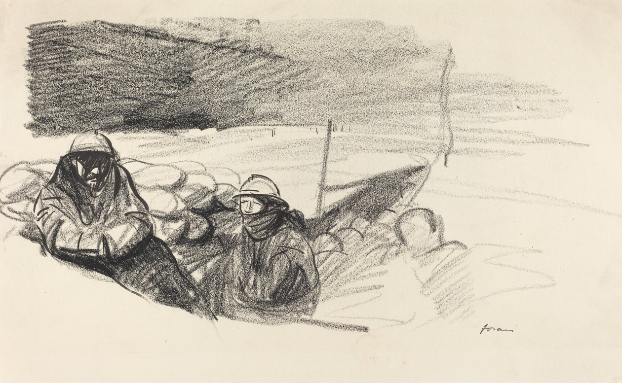 塹壕にいる 2 人の兵士、c. 19141919. 作： ジャン・ルイ・フォラン
